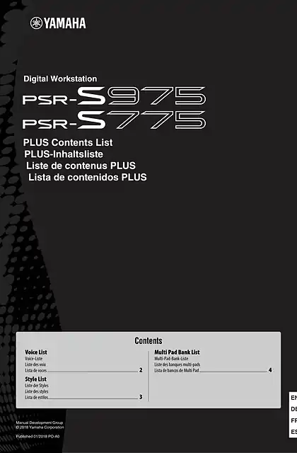 yamaha雅马哈PSR-S975_PSR-S775 PLUS Contents List